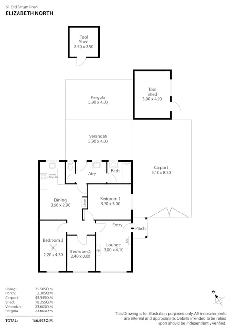 61 Old Sarum Road, Elizabeth North, SA, 5113 - Floorplan 1
